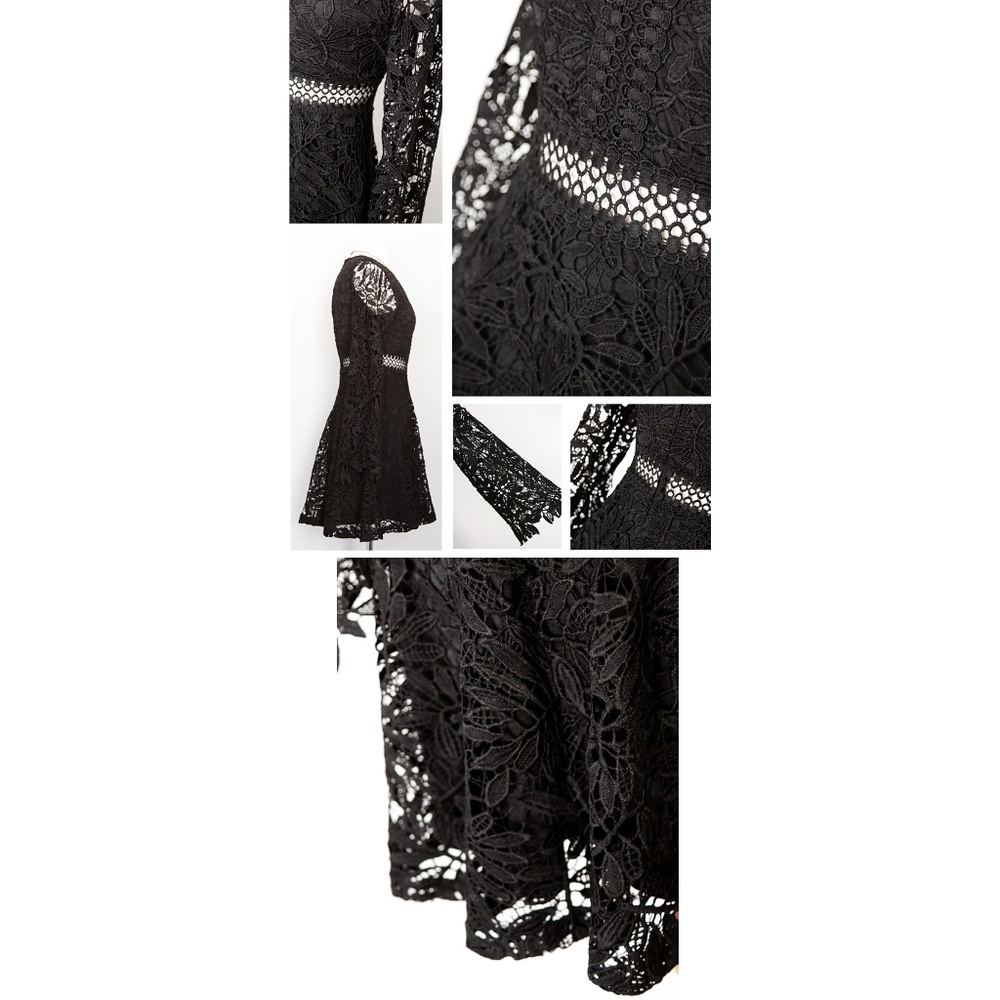 Black Crochet Lace Overlay Fit Flared Skater Dress - Picture 6 of 8